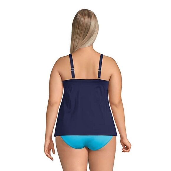 Land’s End Plus Standard size tulip hem adjust straps soft cup tankini navy Var - Picture 3 of 5